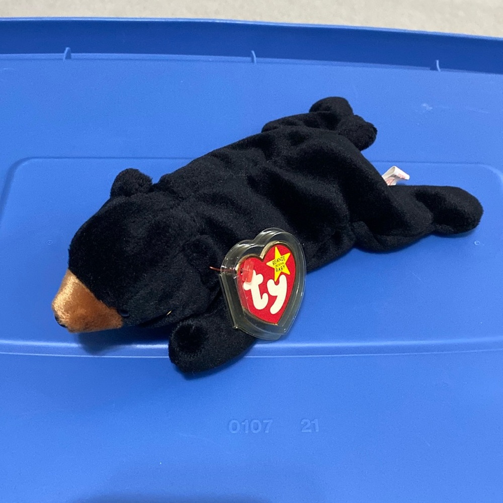 TY Beanie Baby, 1993 Vintage NWT, BLACKIE the Black Bear Plush